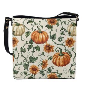 7434 Fall Pumpkin Bucket Bag Bat Hobo Bag for Thanksgiving Party Leather